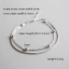 Simple geometric spacer round bead double layer snake bone chain sterling silver anklet