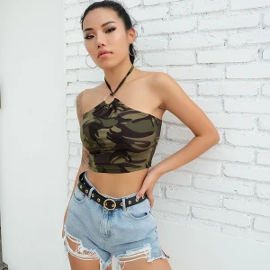 Small Camisole Women&#x27;S Summer Navel Halter Sleeveless Top Sexy Camouflage Vest Casual Tee