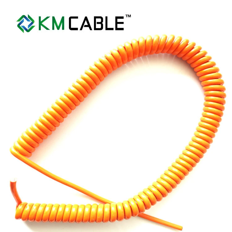 spring coiled electrical wire orange color 3 core 4mm flexible spiral cable coiled cable