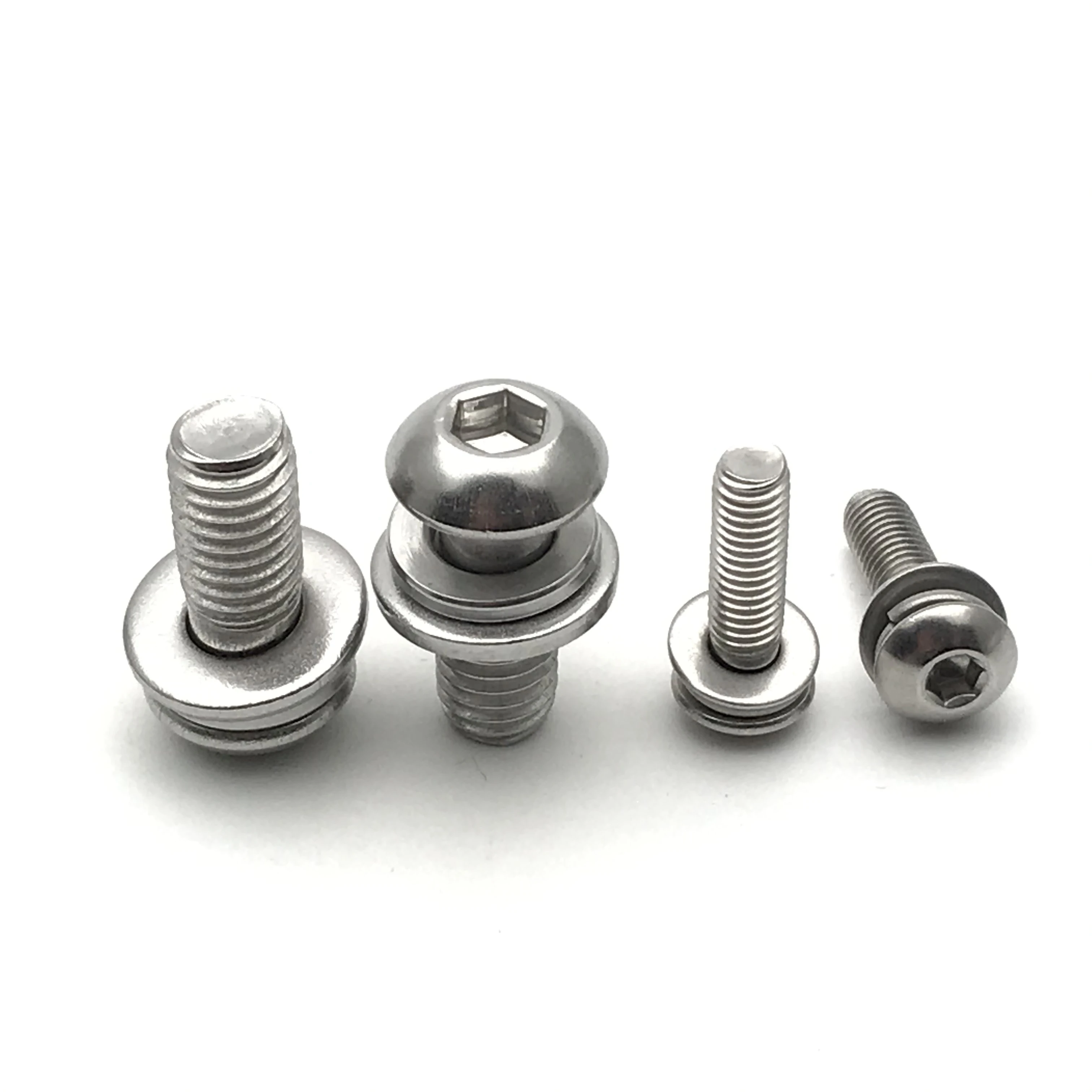 SS304 hexagon socket button head screw with flat washer spring washer button head socket cap screws