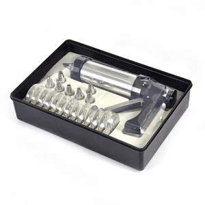 Stainless steel cookie press gun set biscuit press tools with 13pcs cookie disc shapes 7pcs icing tips biscuit maker