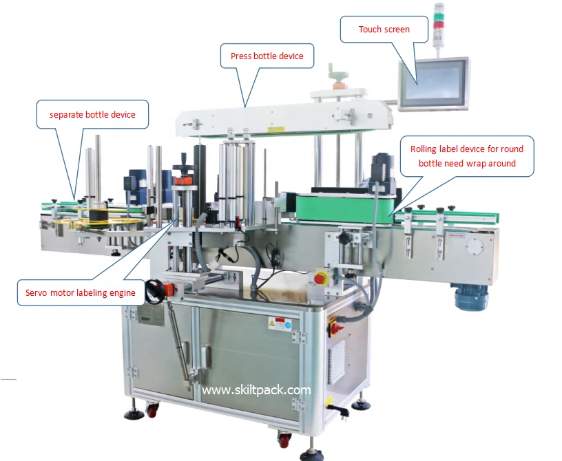 Stickers Three-sides Labeling Machine For Flat Bottle With Printing Bar Code