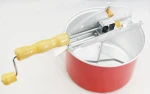 Stovetop Popcorn Maker Pop Popcorn Popper Hand Stirring Crank Cooker Kettle Popcorn Popper Removable Lid w/Wooden Handle