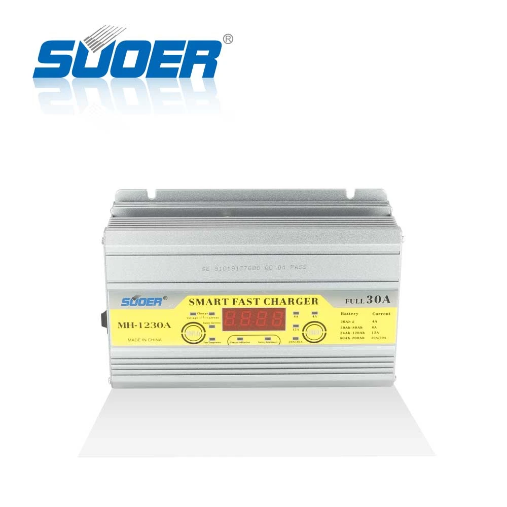 Suoer smart fast charger 12V 30A Three phase charging mode battery charger with LCD screen display