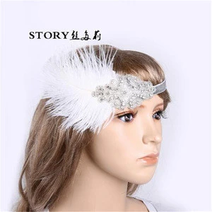 The Great Gatsby vintage princess wedding bridal crystal feather lace elastic tiara and crowns headband hair band