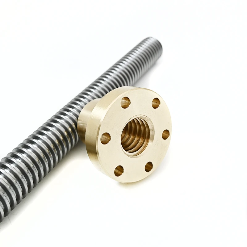 TR 28 28mm Diameter 5mm Lead Pitch Left Thread Trapezoidal lead Screw Tr28*5 Tr28x5 1500mm length with Flange Brass Nut