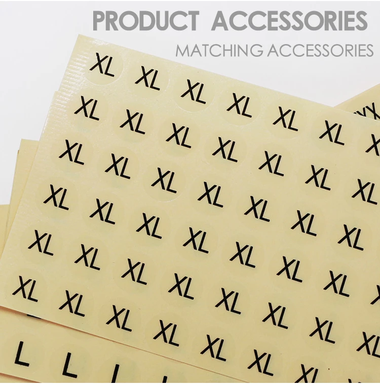 Transparent size sticker PVC clothing size label clothing tag accessories round XS-3XL code