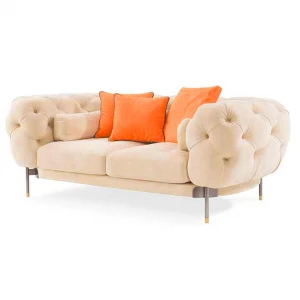 tufted room fabric orange luxury restaurant commercial grade velvet modern chesterfield sofa