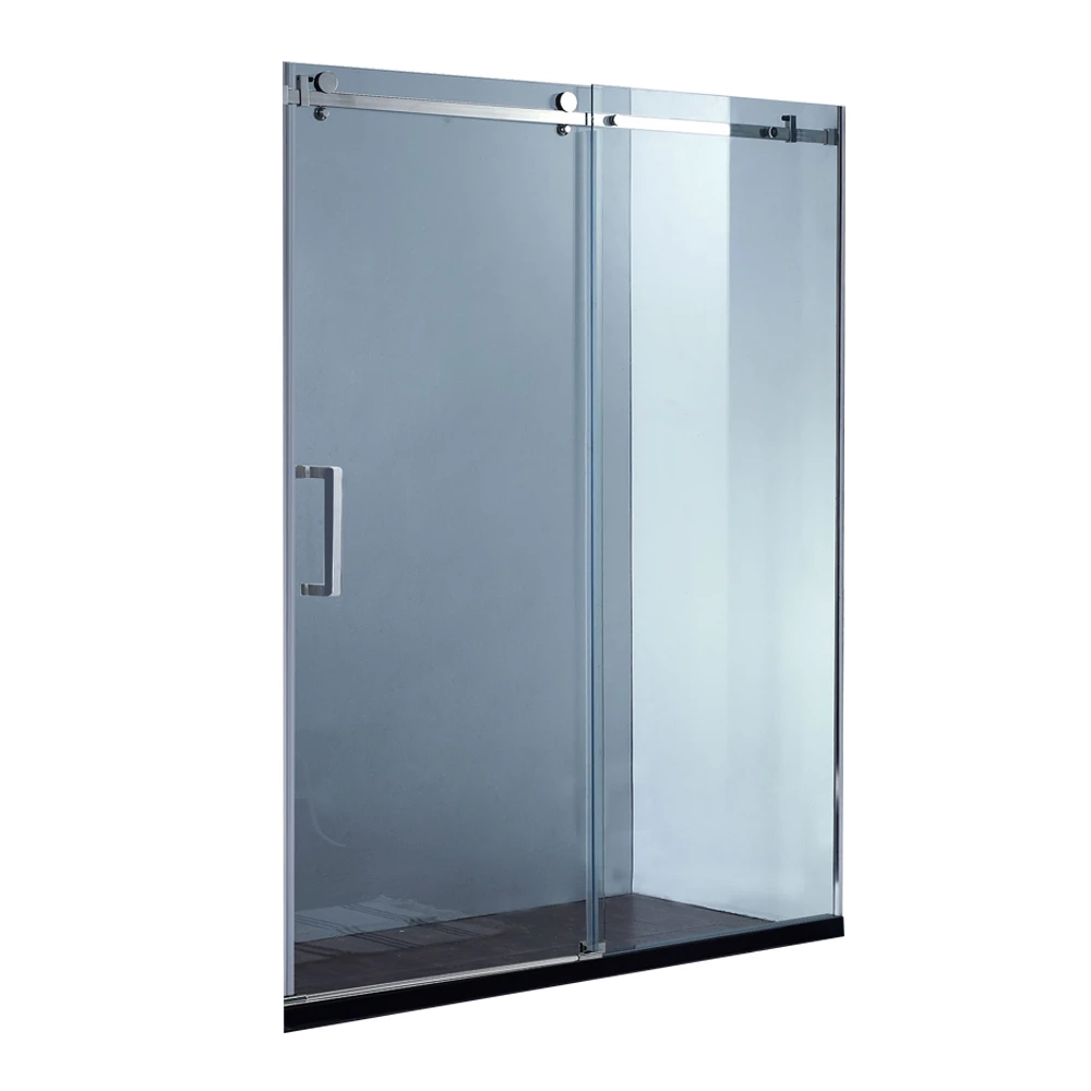 Two panel tempered glass shower room sliding shower door with stainless steel handle