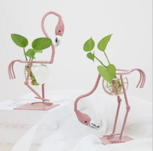 Unifur home decoration flamingo flower metal iron vase