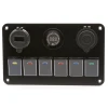 Waterproof 6 Gang Marine Boat Rocker Switch Panel With F Dual USB Slot Socket + Digital Voltage Display + Cigarette