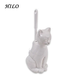 White cat design bathroom ceramic toilet brush holder