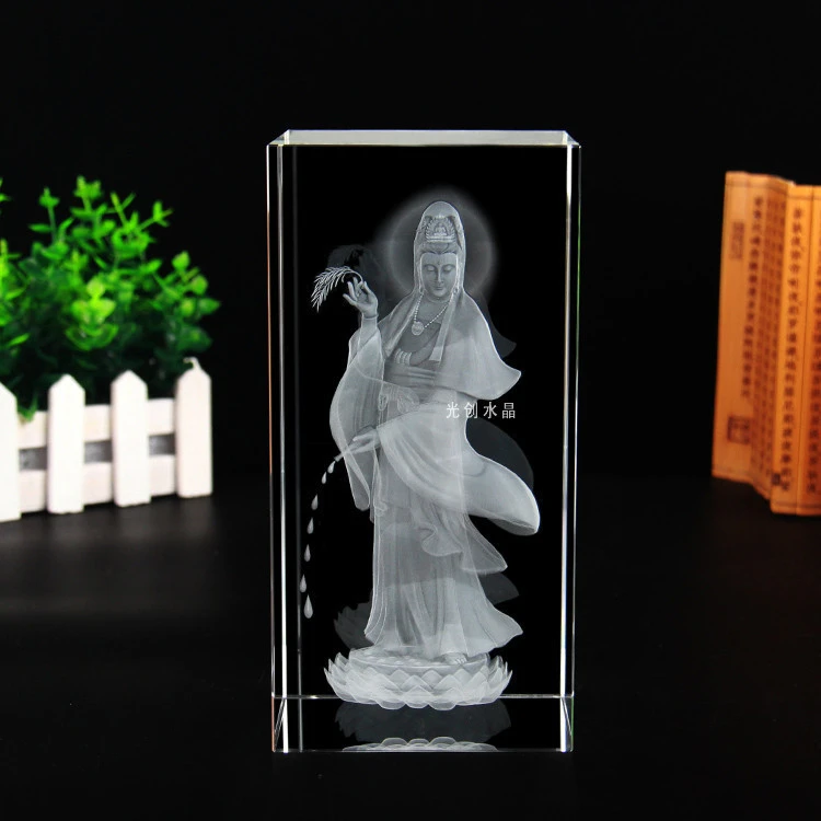 Wholesale 3D engraving Guanyin as crystal gift