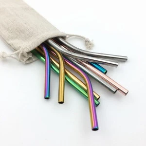 Wholesale Custom Logo Reusable Cocktail Stainless Steel Drinking Straws, Metal Straw with brush