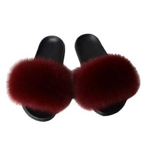 Wholesale Custom Low Priced Ladies House Slippers Furry Slippers Women Real Fur Slides Fox Fur Slippers