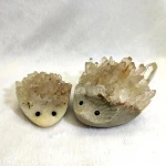 Wholesale Gemstone Natural Animal Carvings White Clear QuartzCrystal Cluster Hedgehog Craft for Gift