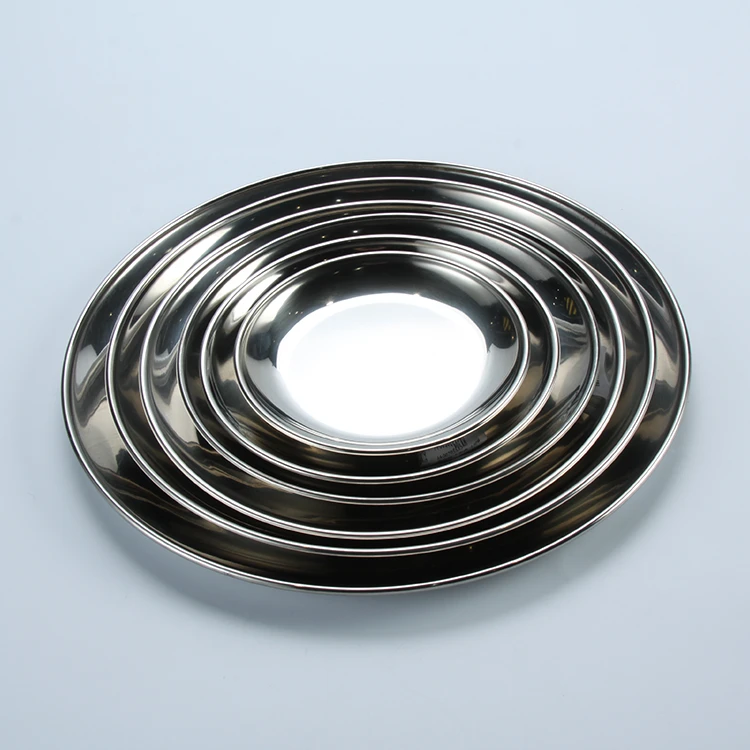 Wholesale Korean Style Round Metal Dining Plates Stainless Steel Food Serving Dish Plate