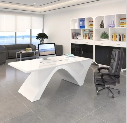 Wholesale Modern Design Curved Shape Executive Manager Office Furniture White Writing Desk Table