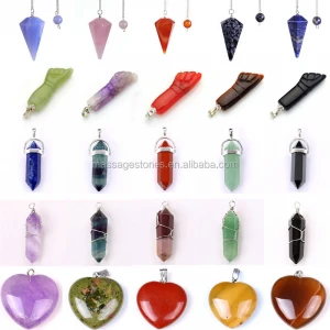 Wholesale Natural Stone Healing Chakra Crystal Charm Gemstone Heart &amp; Arm Bead Pendant /Pendulum