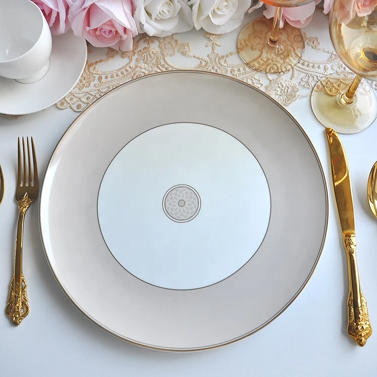 wholesale nordic full fine bone china plate set gold line porcelain dinner plates wedding settings