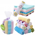 Wholesale Pure Cotton Solid Color 8PCS Baby Cartoon Print Square Towel Soft Handkerchief Newborn Cotton Washcloth Saliva Cloth