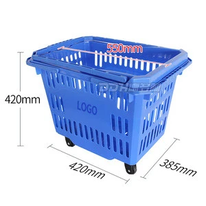 wholesale shopping basket supermarket plastic basket with wheels