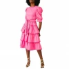 wholesale womens summer boutique clothing soild lace up color layered midi plain dress