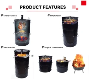 Wholesales 5 In 1 Muti-Function 18 Inch Black Large Vertical Charcoal Smoker BBQ Barrel Grills