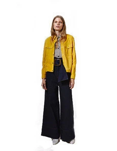 Women denim high waist wide leg trousers office look moden indigo jeans pants