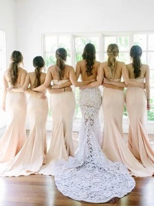 Women Elegant Plus Size Peach Long Bridesmaid Dress