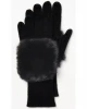 WOMENS 4% cashmere/20% lambswool/20% cotton/33% viscose/23% nylon KNITTED GLOVE WITH FAUX FUR ON TOP