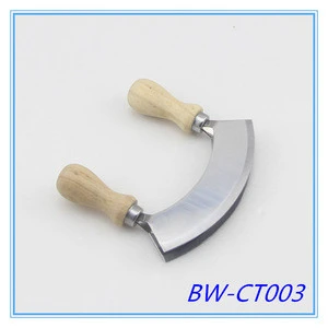 Wooden Handle Stainless Steel Double Blade Cheese Cutter Mincing Knife Mezzaluna Chopper