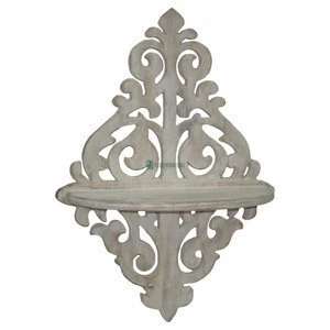 Wooden Wall Mounted Rack - White Washed Decorative Wall Stand - Designer Handmade Antique Carved Stand -  Bulk Manufacturers