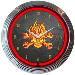 Xtra  mechanic fire 15 inch 12v neon wall clock clock  neon light sign china custom