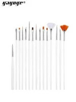 Yayoge 15Pcs/Set Pink/White Nail Art Tools Brushes Set Drawing Paint Brush Set Nail Brush Nail Art Tools Drill Point Pen Gel