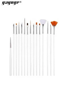 Yayoge 15Pcs/Set Pink/White Nail Art Tools Brushes Set Drawing Paint Brush Set Nail Brush Nail Art Tools Drill Point Pen Gel