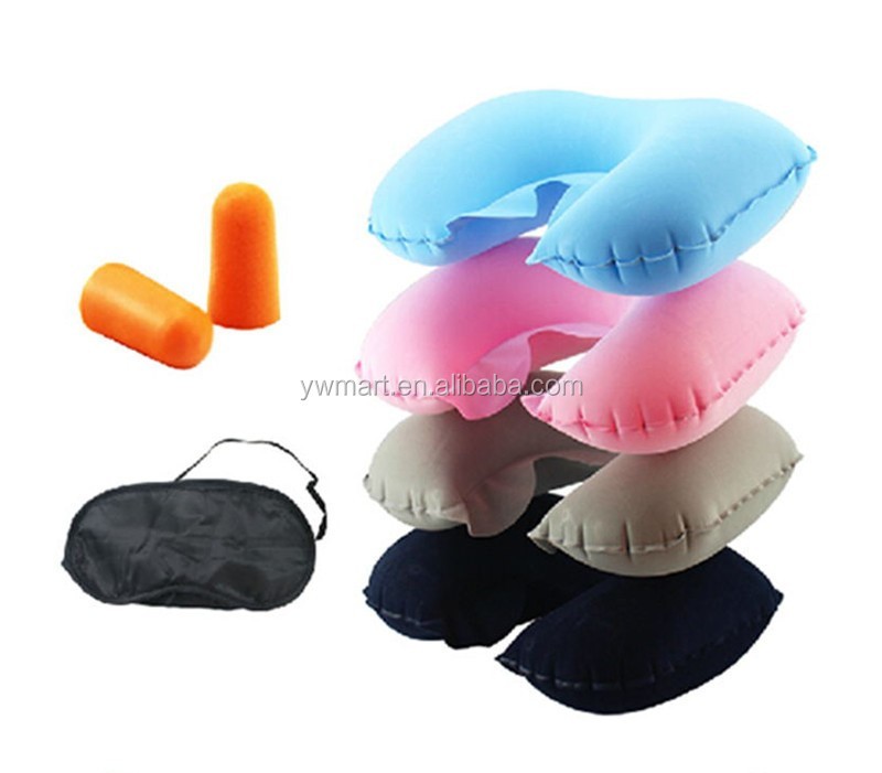 Yiwu inflatable camping pillow and PVC flocking inflatable U shape neck pillow