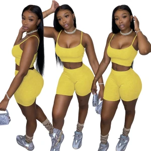 YS Fashion10 color Summer womens tracksuit solid color casual clothing 2 piece set sexy suspenders tops ladies  shorts suit set