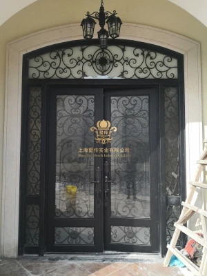 China wrought iron doors design for sale and wholesale luxury design with fly screen and glass door openning hc-id6