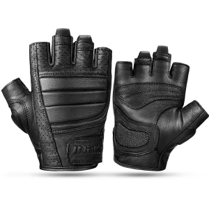 INBIKE Fingerless Goatskin Leather Motorcycle Gloves, Breathable Motorbike Gloves for Summer