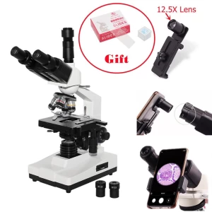 XP200 Trinocular Binocular Microscopes Biological 40X-1600X Educational Science Lab with 12.5X Phone Holder