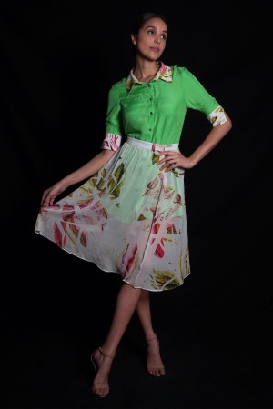 Absinthe Green Dress With Floral Highlights