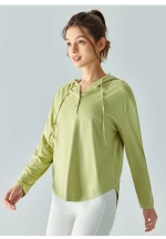Women loose drawstring yoga top fitness wear running outfits