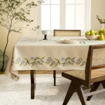 Rural Style Orchid Floral Geometric Printed Tablecloth Heat-resistant Machine Washable Durable Home Decor Table Cloth