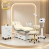 Electric Lifting Beauty Treatment Bed Built-in Storage Drawers Face Hole Design Adjustable Backrest Waterproof PU Leath