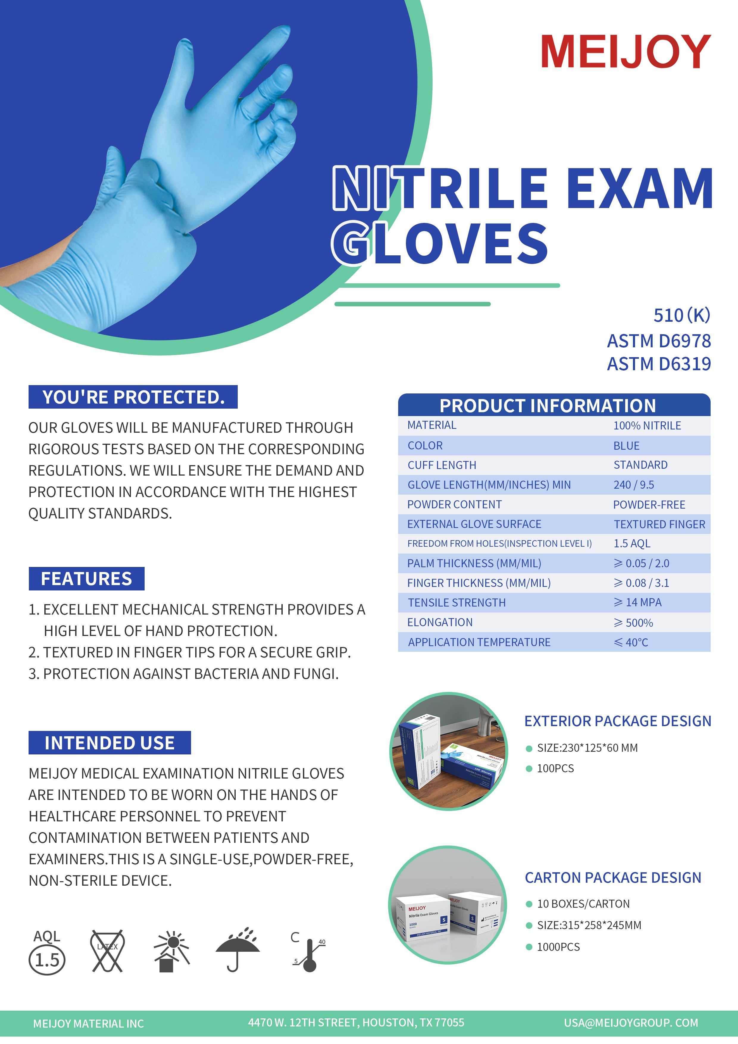 Buy Exam Nitrile Glove Fda510k from MEIJOY MATERIAL INC, USA