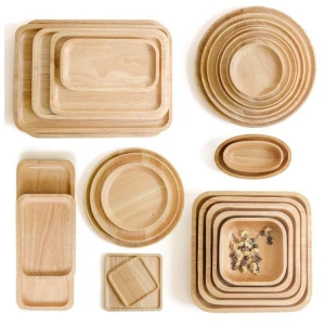 Bandeja de madera high quality natural custom rubber wood tray serving