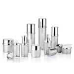 Wholesale High Quality Silver Acrylic Bottle Airless Pump Spray Lotion Emulsion Packaging Luxury Cosmetic Container