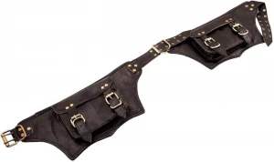 Black leather belt waist bag pouch