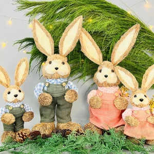 Shenyang for Star Crafts Handmade Natural Straw Easter Bunny Decor Spring Easter Decoration